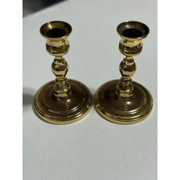 Vintage Heavy Brass 5" Candlesticks Tapers Set/ 2 - Picture 2 of 6